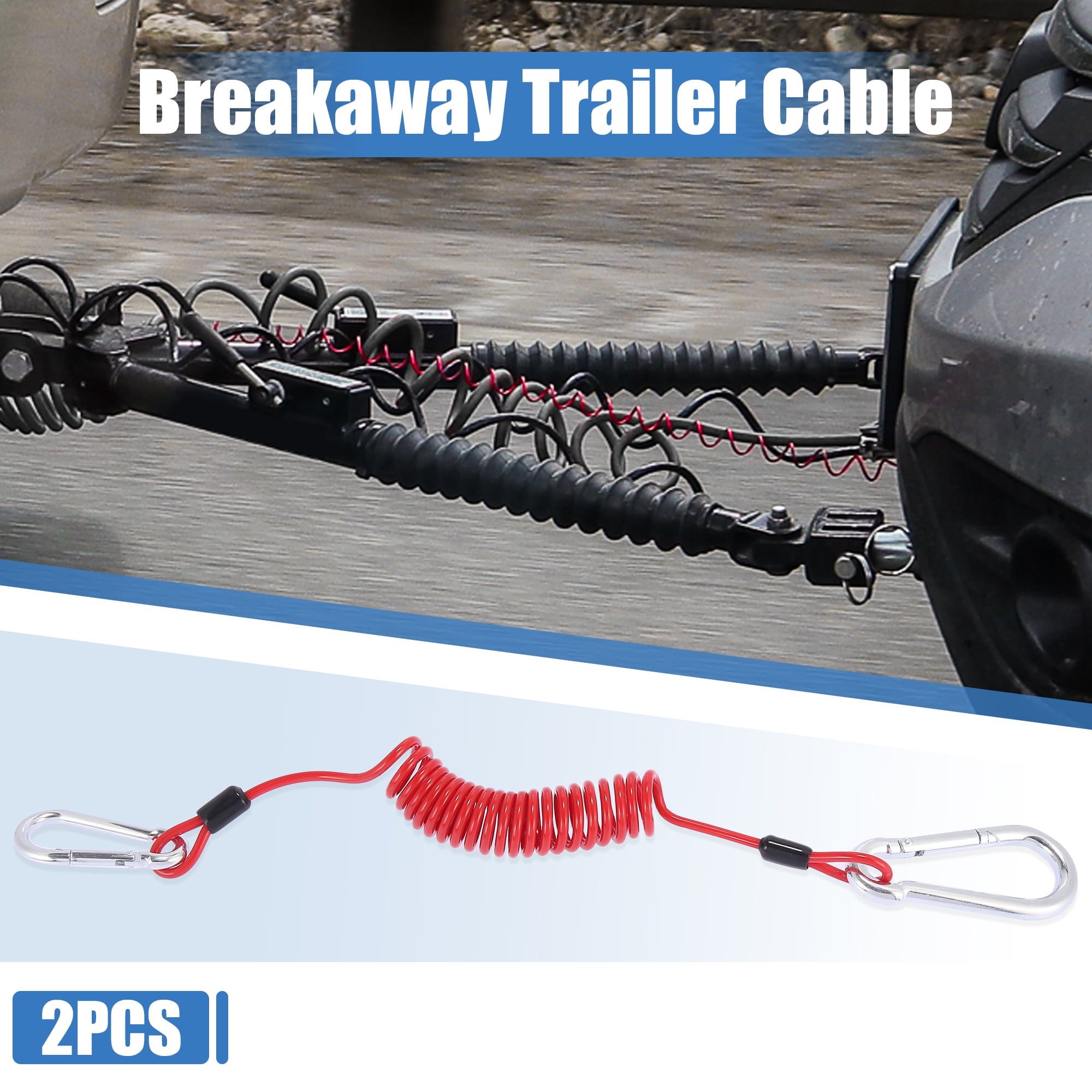 Malloryx 2pcs 6 Breakaway Trailer Cable with Pin Trailer Brake Cable RV Stainless Steel Spring Towing Coiled Wire Safety Straps Ground Clip,for Breakaway Switch 
