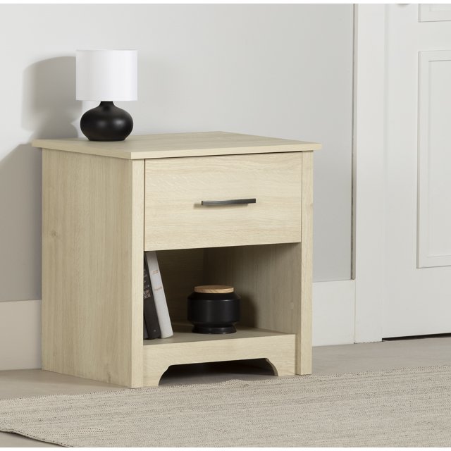 South Shore Fusion 1-Drawer Nightstand - End Table with Storage for Adult, in Bleached Oak