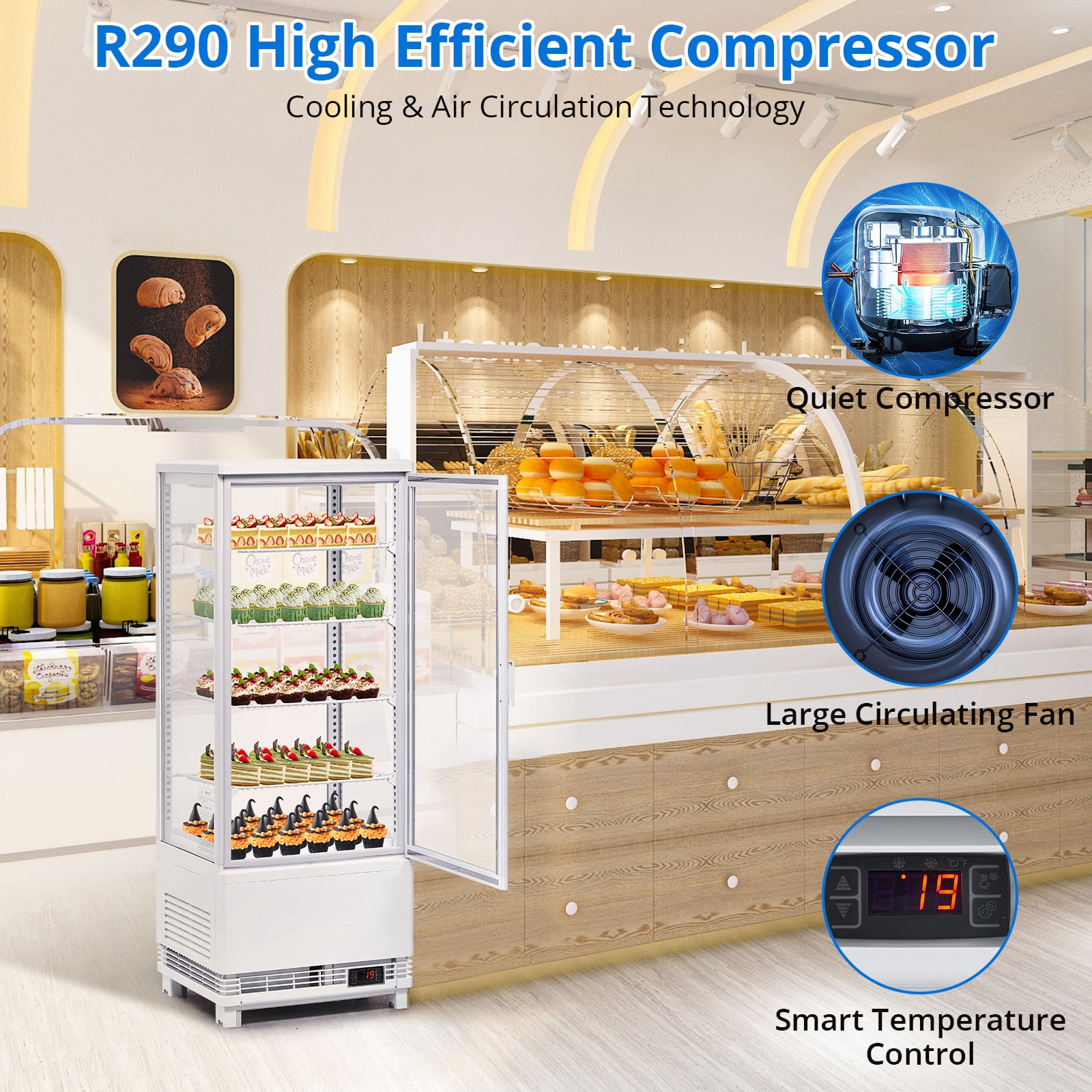 GoFashion Commercial Refrigerator Display Case,Display Fridge Single-Door Pastry Display Case with LED Lighting,Bakery Display Refrigerator 98L