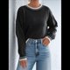 thumbnail image 4 of Suéteres de Gran Tamaño para Mujer, Cuello Redondo, Bloque de Color, Suéter de Invierno, Mangas Farol, Abertura Lateral, Suéter de Punto, Tops Negro S, 4 of 9