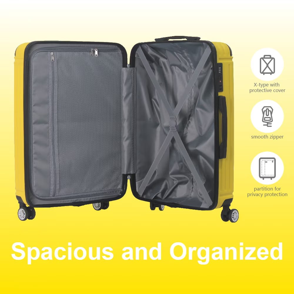Avobird 3-Piece 20''24''28'' Hardshell Luggage Sets for Business, Trip, Lightweight Suitcase with Rolling Wheels TSA Lock & Moulded Corner, Yellow
