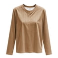 thumbnail image 4 of Shrysg Women's Long Sleeve T-Shirt Vertical Striped Crewneck Slim Fit Tops Soft Stretchy Basic Layering Tees Khaki, 4 of 6