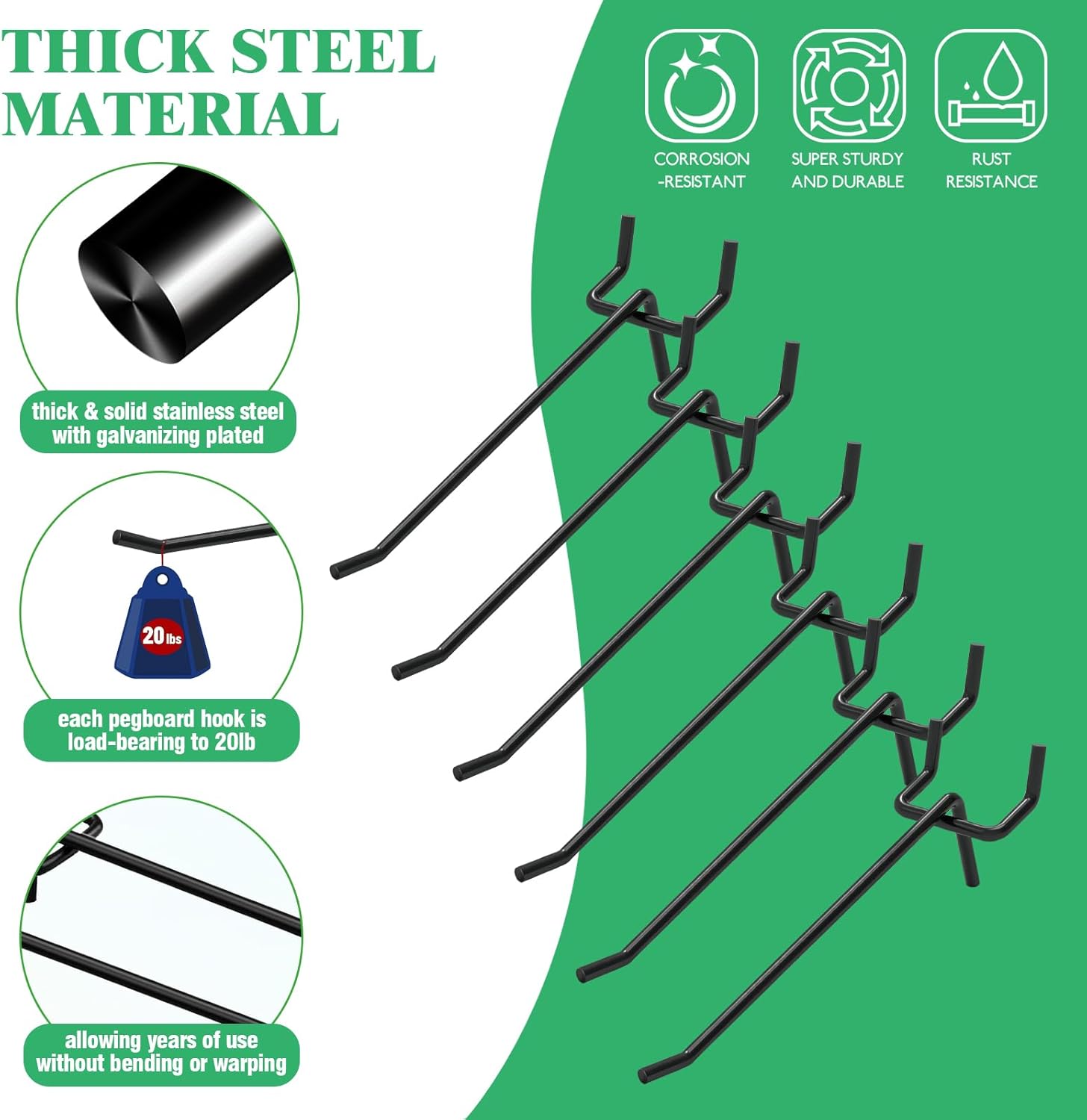 FEFEFW-50Pcs 4"/10CM Pegboard Hooks Assortment Set, Metal Peg Board Hooks with 2.5mm Hole Pitch 4mm Wire Diameter Slatwall Hanging Hook for Garage Organization Wall Hanging (Black)