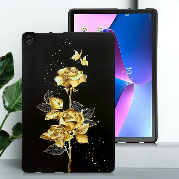 for Lenovo Tab M10 (3rd Gen) 10.1 TB-328F Floral Pattern Case, Luxury Ultra Slim Flexible Lightweight Anti-Fingerprint Drop Protective Heat Dissipation with Soft TPU Cover, Gold Butterfly Rose