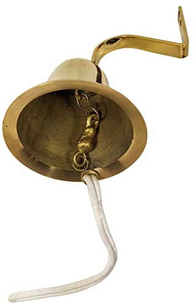 4 Inch Solid Brass Hanging Wall Bell with Rope for Ringing - Fully Functional Nautical Decoration, Wall Mountable, Loud Ring, Gold Color