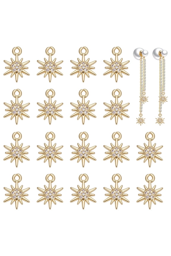 20Pcs Brass Glass Charms Sun Golden 12x8.5x2.5mm Hole: 1.2mm DIY