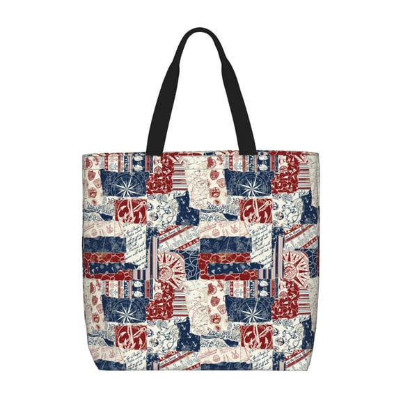 Honeii Marine Sailing Print Tote Bag, Reusable Grocery Shopping Bag,Shoulder Bag with Inner Pocket