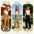 thumbnail image 2 of Women's Wide Leg Cargo Pants, Elastic Drawstring Waist Casual Trousers with Multi Pockets for Hiking Outdoor | TruBelle,Army Green L, 2 of 8