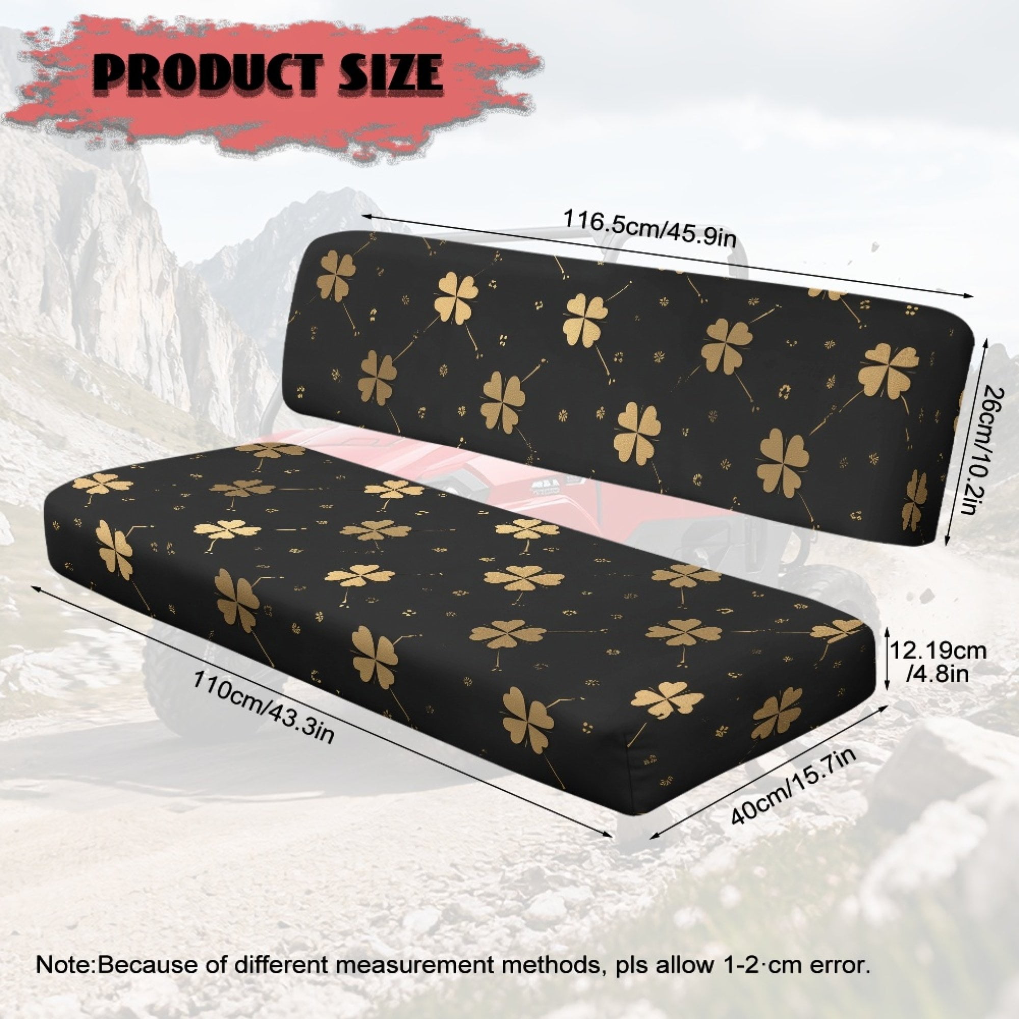 ZIATUBLES UTV Front Seat Covers 2-Piece Set, Compatible with Kawasaki Mule 3000 3010 3020, Wear-Resistant Polyester Replacement Protector, Black Clover Print St. Patrick's Day Decor Acccessory