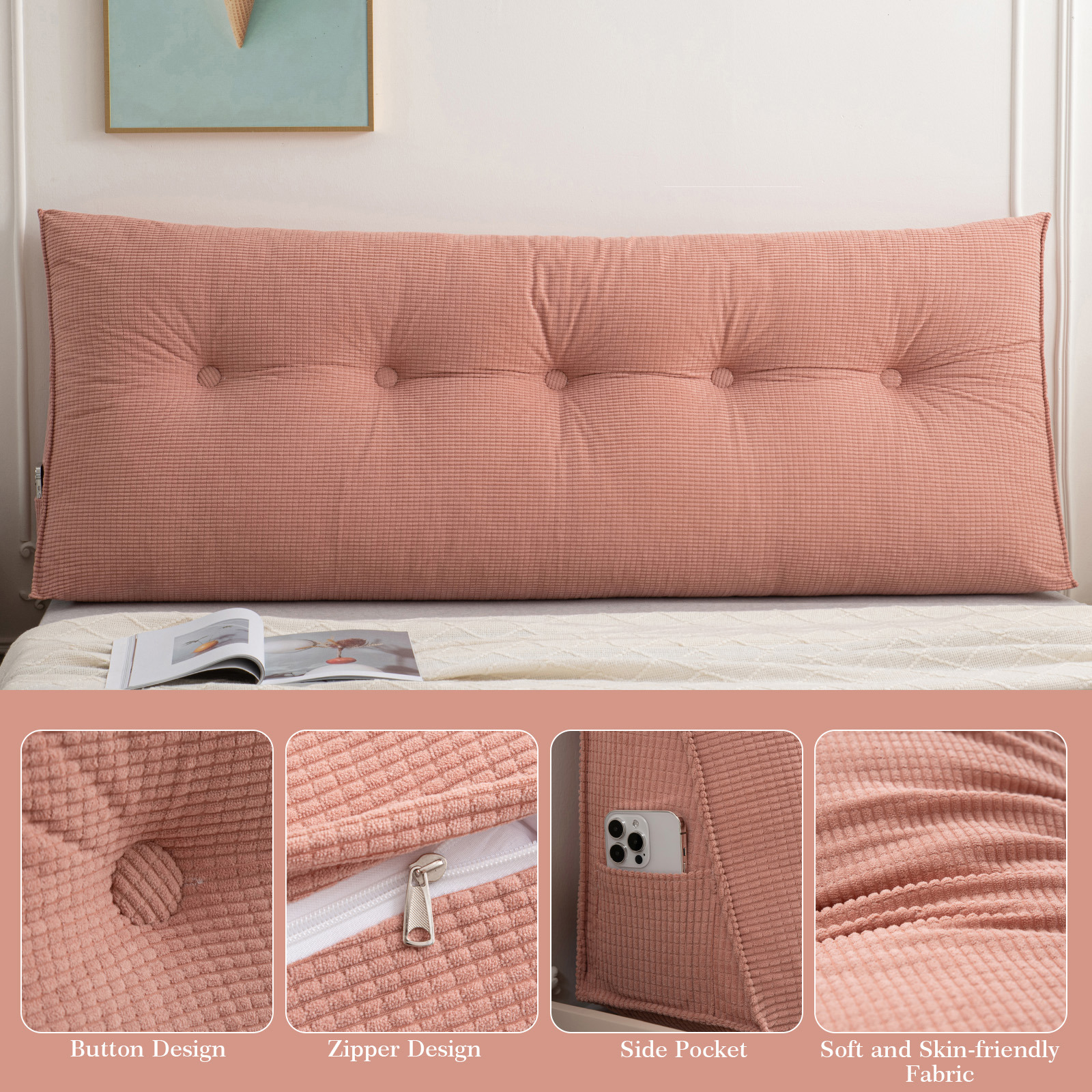 ANMINY Triangle Headboard Pillow Full Filling Backrest Positioning Support Wedge Pillow
