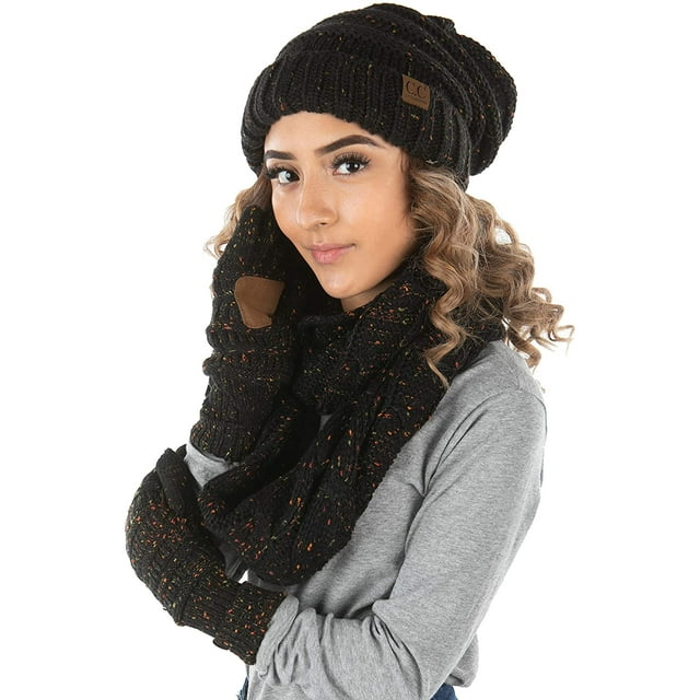 Oversized Slouchy Beanie Infinity Scarf Texting Glove Matching Set