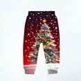 thumbnail image 3 of Girls Boys Christmas Pattern Pants Cute Print Elastic Waist Drawstring Long Pant Plus Velvet Padded Warm Soft Trousers with Pockets Red 3-4 Years, 3 of 3