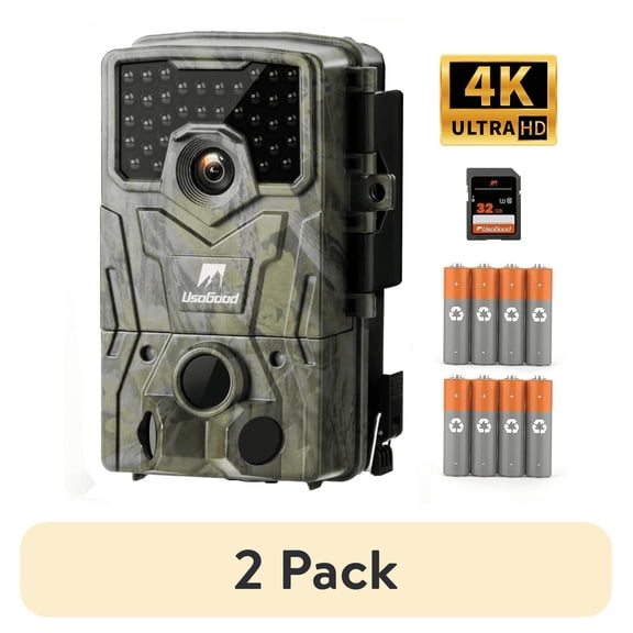(2 pack) Usogood Trail Camera, 48MP 4K Hunting Camera with Night Vision Motion Activated IP66 Waterproof, Deer Camera for Outdoor Wildlife Watching Monitoring