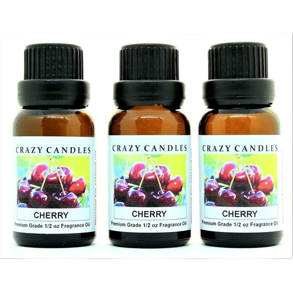 Crazy Candles Cherry 3 Bottles 1/2 FL Oz Each (15ml) Premium Grade Scented Fragrance Oil Made in USA