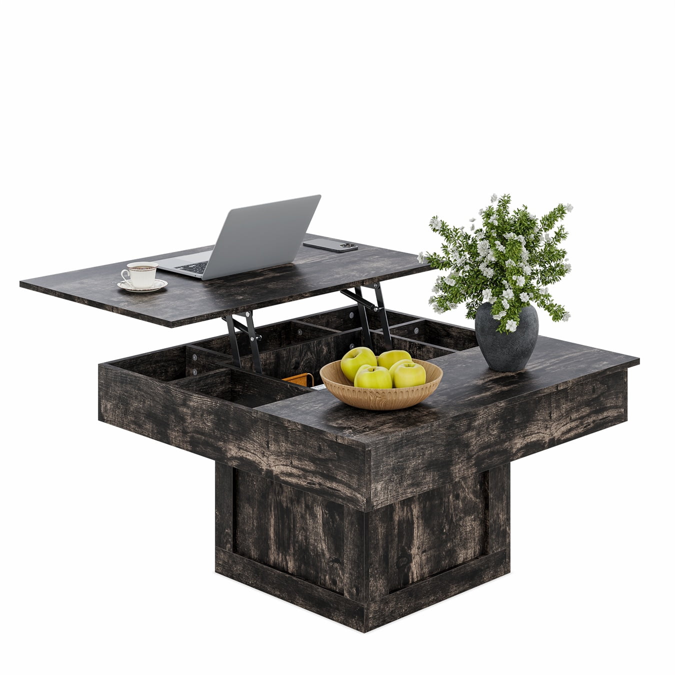 GUNAITO Lift Top Coffee Table with LED Lights, Modern Farmhouse Center Table with Storage, 31.5''Hx31.5''Wx19''D, Black