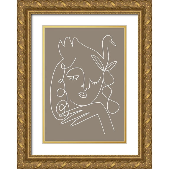 Artographie Studio 14x18 Gold Ornate Wood Framed with Double Matting Museum Art Print Titled - The Swan Brown