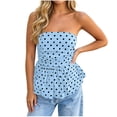 thumbnail image 2 of Noric Women's Strapless Polka Dot Print Tank Tops V-Neck Shirred Waist Casual Summer Peplum Tops, 2 of 8