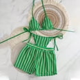 thumbnail image 2 of CIENVNSTG Striped Boho Halter Bikini Three Pieces Suit Womens Loose Cover Up Shorts Comfort Bathing Outfit for Seaside Pool Daily Activities Green L, 2 of 4