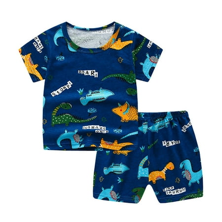 

0-5Y Toddler Kids Baby Boys Girls Short Sleeve Cartoon Prints Tops T-shirt Pants Outfits Set For 6-12 Months