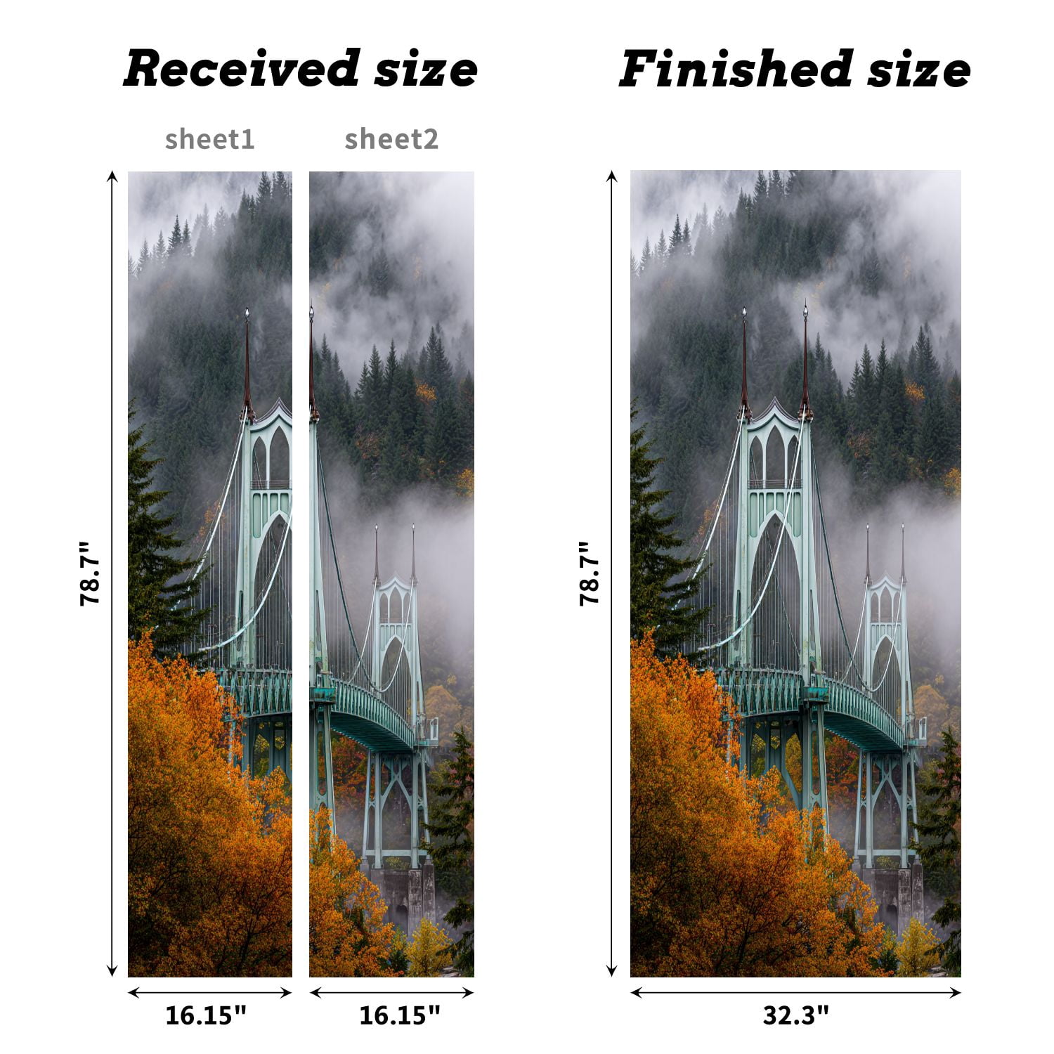 Self Adhesive Vinyl Refrigerator Wrap Set bridge portland oregon misty citys Door Mural Removable Fridge Sticker Peel and Stick&nbsp;Full Door Cover Decal Kitchen Bar Decor