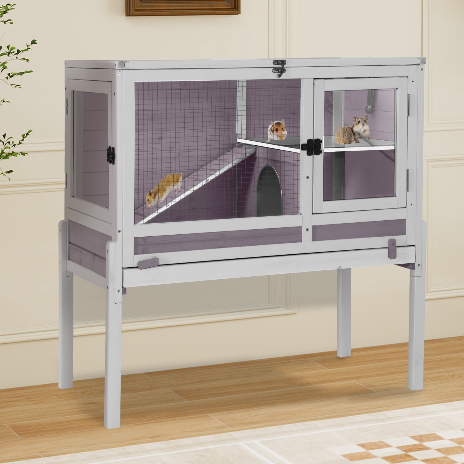 Aivituvin Guinea Pig Cages Indoor Rabbit Hutch with Removable Stand Anti Chewing Wooden