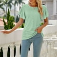 thumbnail image 7 of Timegard Womens Eyelet Tops Round Neck Ruffle Short Sleeve Solid Color Casual Tunic Tops Summer Fashion, 7 of 7