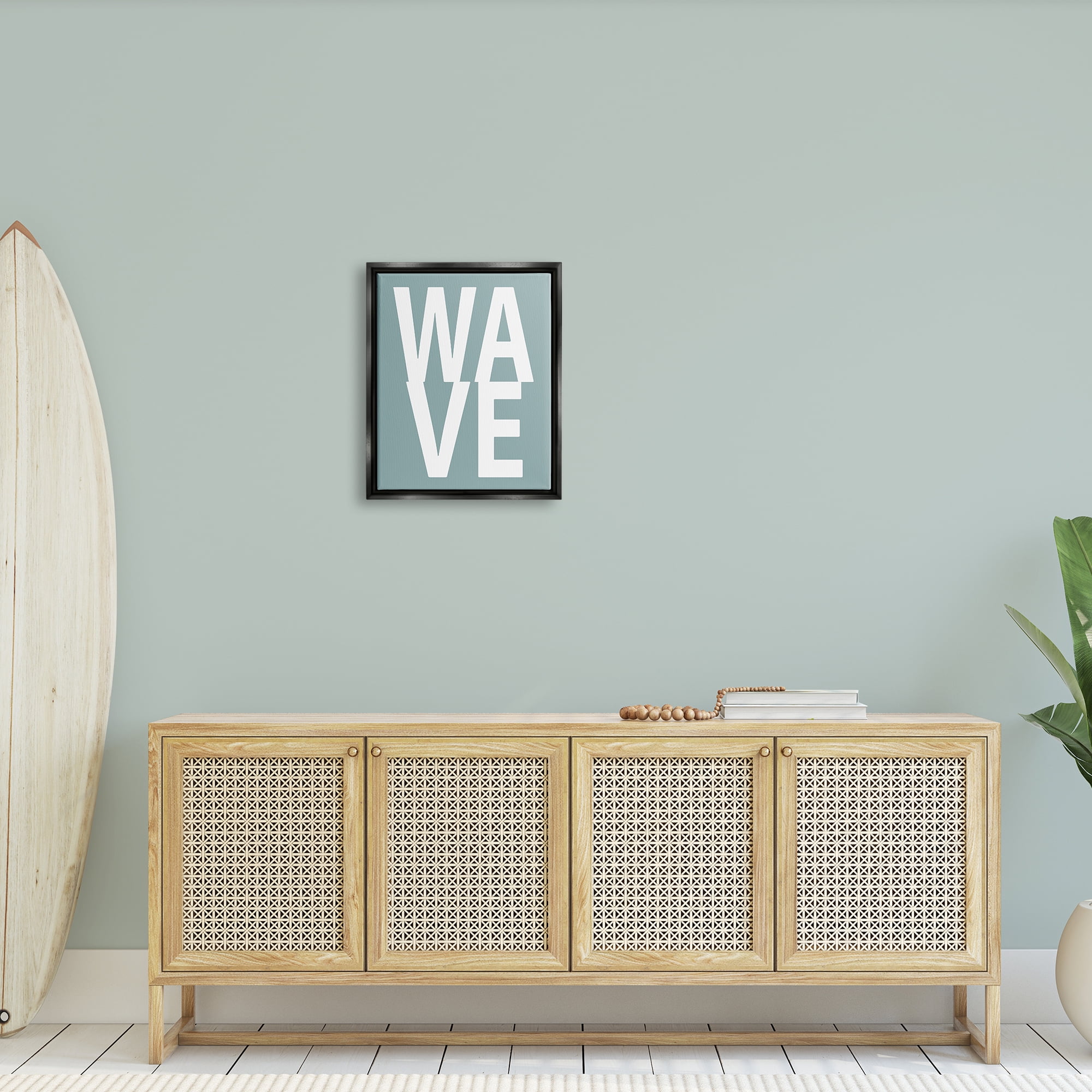 Stupell Wave Turquoise Summer Typography Landscape Painting Black Floater Framed Art Print Wall Art