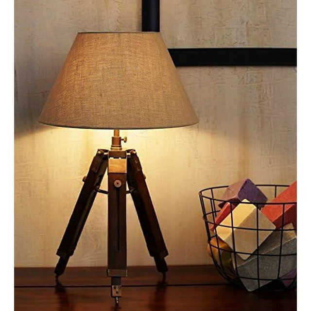 Nauticalmart Classic Designer Wood and Beige Color Tripod Table LAMP (Shade Not Included)