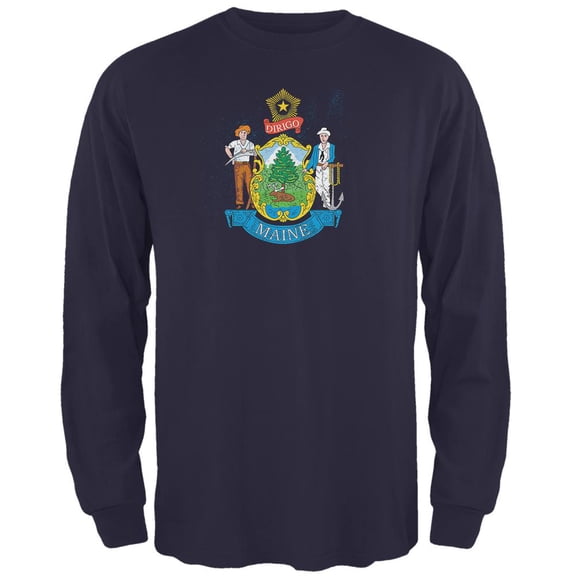 Born and Raised Maine State Flag Mens Long Sleeve T Shirt Navy 3X-LG