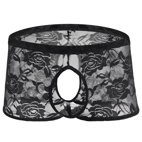 ZToonmas Men's Sheer Rose Lace Open Crotch Briefs Low Rise Loose Underwear for Intimate Wear