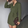 thumbnail image 5 of Fall Dresses for Women Casual V Neck Solid Color Long Sleeve Dress Loose Tie Waist Irregular Hem Swing Mini Dress, 5 of 8