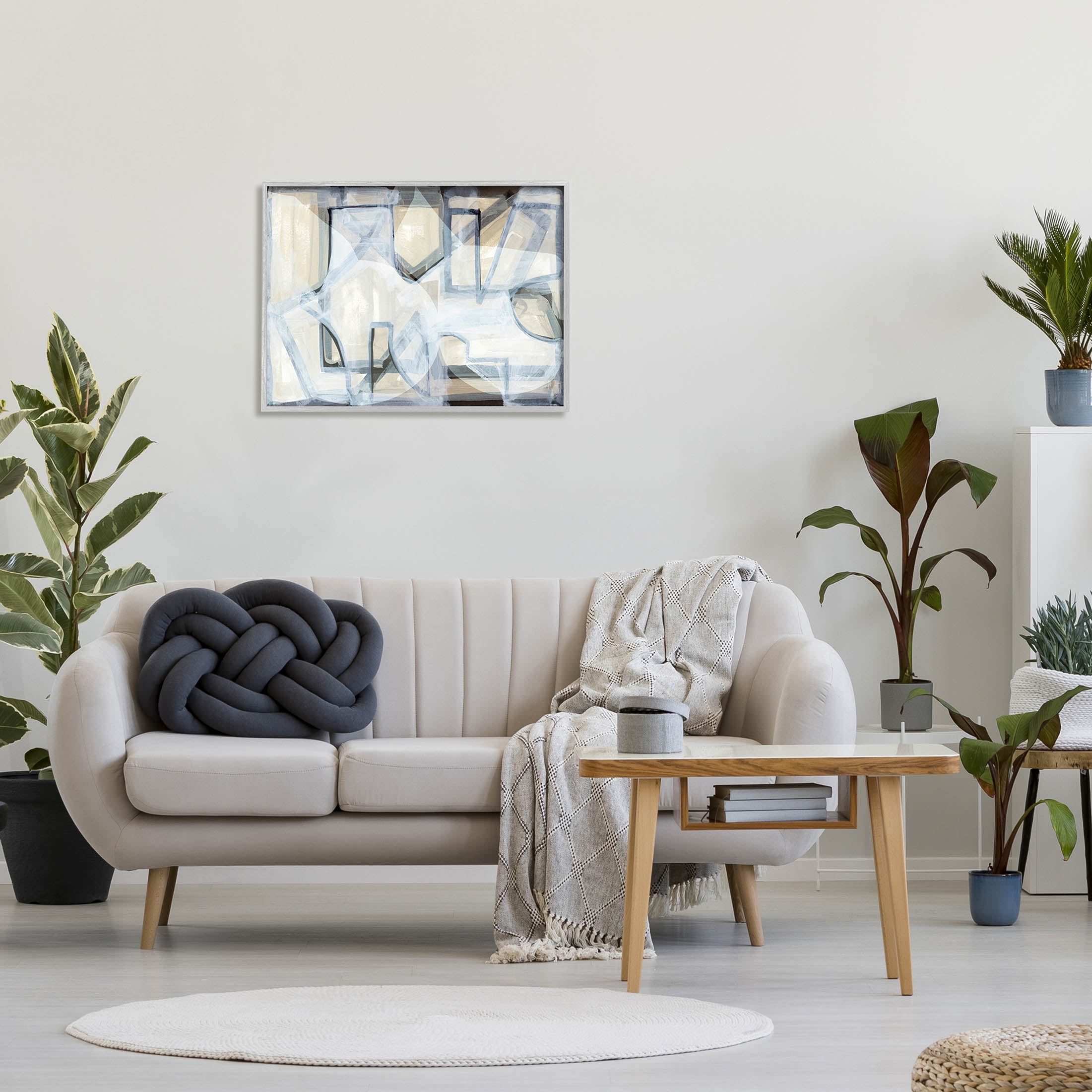 Stupell Industries Abstract Overlapping Geometric Shapes Painting Gray Framed Art Print Wall Art, Design by Cartissi