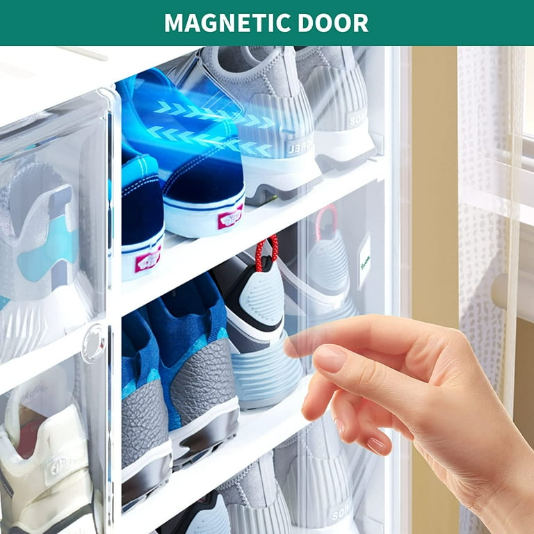 Portable Shoe Rack Organizer with Magnetic Clear Door for Closet