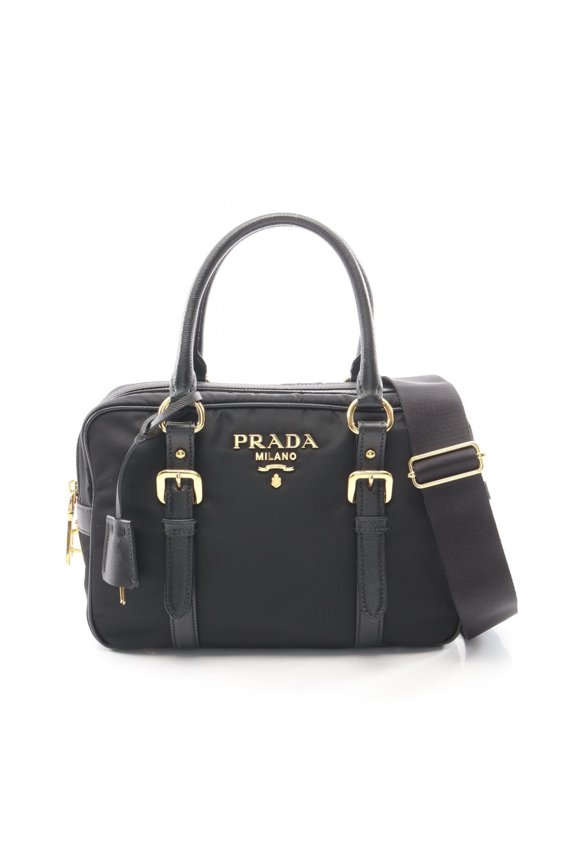 Pre-Owned Prada TESSUTO+SAFFIANO 2-Way Handbag, Nylon & Saffiano Leather, Women's, Black