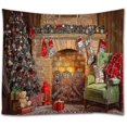 thumbnail image 1 of Tapiz de Navidad, árbol de Navidad, chimenea de ladrillo, medias, tapices para colgar en la pared, tapices para dormitorio, sala de estar, dormitorio, 80 x 60 pulgadas, colorido, 1 of 5