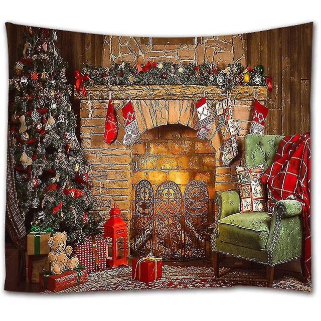 Tapiz de Navidad, árbol de Navidad, chimenea de ladrillo, medias, tapices para colgar en la pared, tapices para dormitorio, sala de estar, dormitorio, 80 x 60 pulgadas, colorido