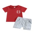 thumbnail image 1 of POINTERTECK 2Pcs Infant Baby Boy Summer Clothes Sets Outfits Short Sleeve Baseball Print Tops + Shorts Set, 1 of 9