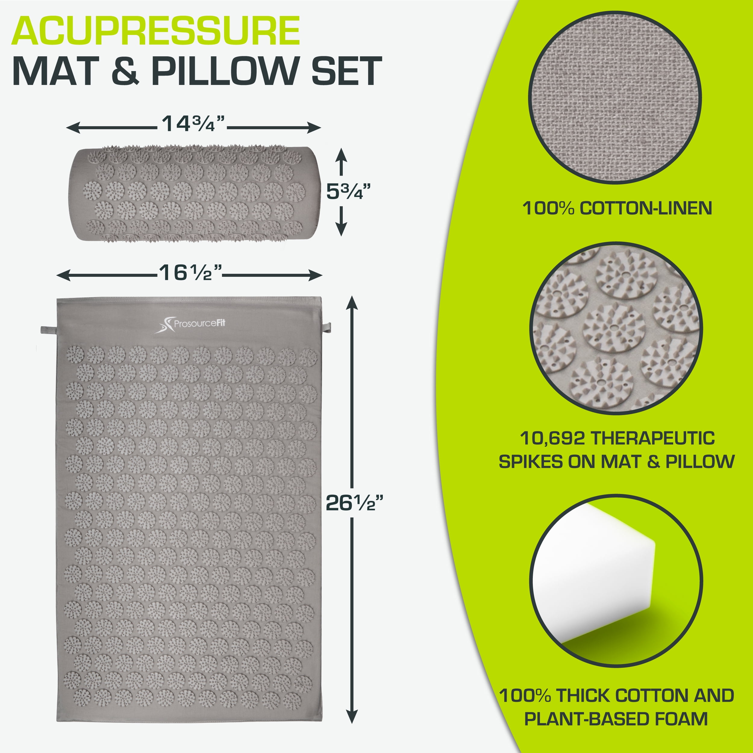 ProsourceFit Acupressure Mat and Pillow Set Grey Grey Walmart