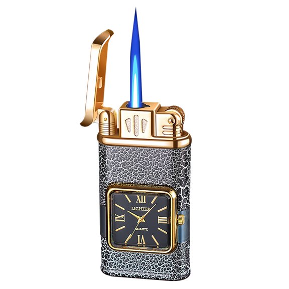 Wadada Windproof Lighter, Vintage Lighter with Watch, Jet Torch/Soft Flame Switchable Lighter, Cool Lighter with Adjustable Flame Dial, Butane Refillable for Men/Husband (Fuel Not Included)