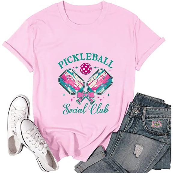 Wang6 Womens Plus Size Graphic T-Shirts Summer Loose Fit Short Sleeve Tops Trendy Pickleball Social Club Letter Printed Tee Shirts 0522liPink XL