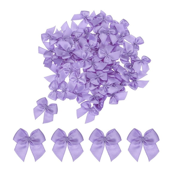 50 Pcs Mini Ribbon Bow 1" Mini Fabric Satin Ribbon Flower Bows for Craft DIY Sewing Wedding Birthday Party Gift Wrap Bows Dark Purple