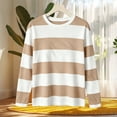 thumbnail image 5 of Bzdzmqm Womens Long Sleeve Striped Pullover Tops Casual Crew Neck Sweaters Fall Winter Loose Fit Knit Tees for Daily Work Office Outfits, Khaki M, 5 of 5