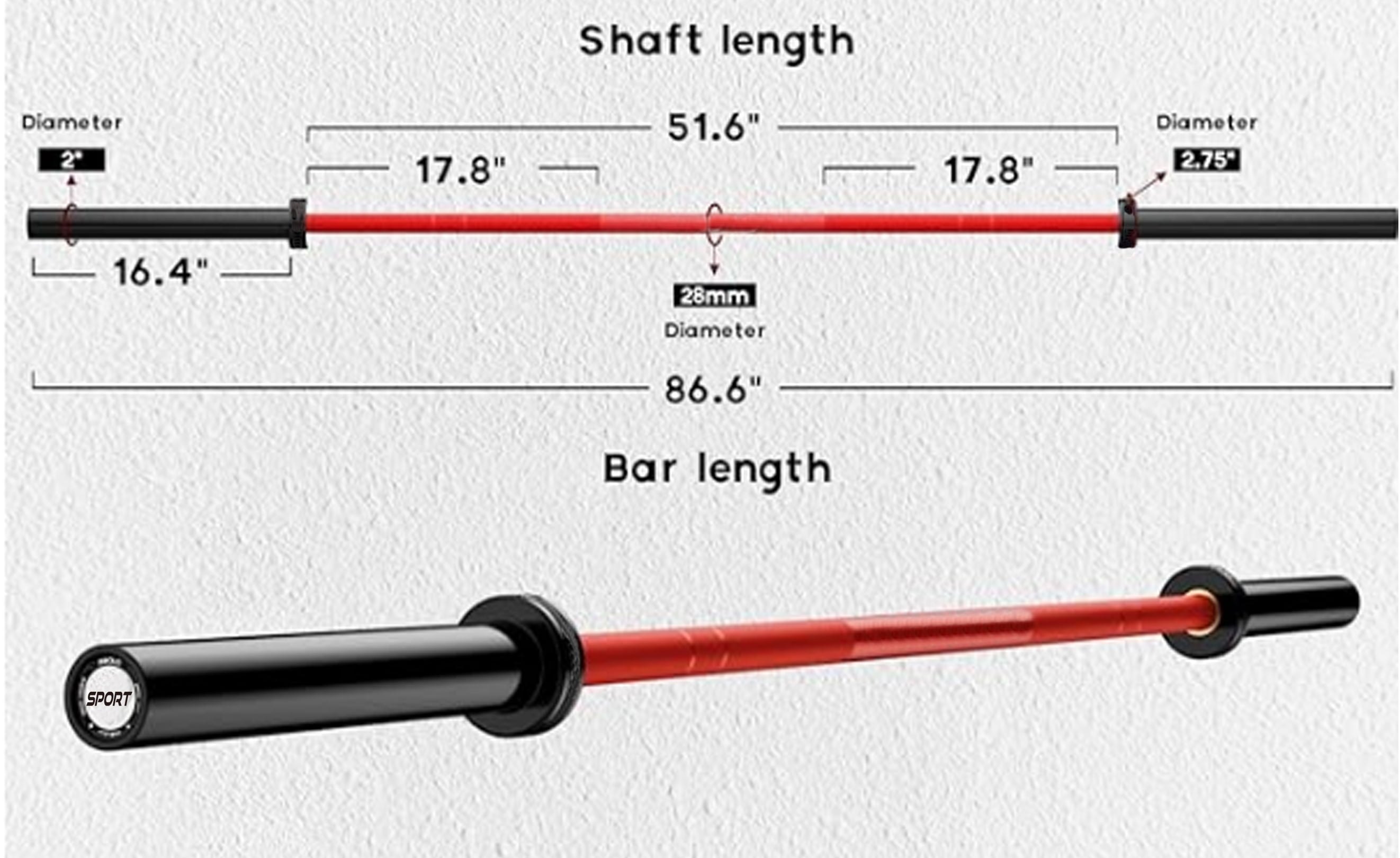 BouPower 7FT Barbell, Weight Bar For Weightlifting and Powerlifting, 45lb Straight Bar with Needle Bearings & Brass Bushings, 1500LBS Strength Training Bar Fit 2" Standard Weights Home Gym