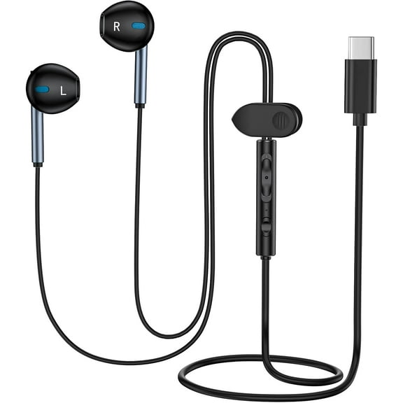 Earbuds USB C Headphone for Samsung Galaxy A17 A16 5G A15 A35 S25 Ultra S24 FE S23 S22 S21 S20 Type C Earphones with Mic Volume Control Wired Earbud USB C for iPhone 17 16 15 Pro Max 16e