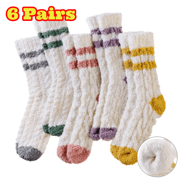 6 Pairs Women's Fuzzy Socks, Soft Cozy Fluffy Slipper Winter Thick Warm Plush Sleeping Socks