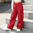 thumbnail image 2 of BNOXUT Teen Girl's Cargo Pants Wide Leg Elastic High Waist Child Girl Casual Workout Running Hiking Trousers with Multi-pocket(14-15Years,Red), 2 of 7