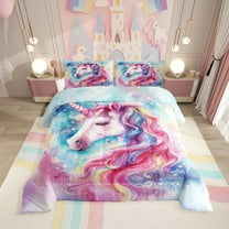 Bedding Pink Purple Unicorn Comforter Set Princess Prince Themed Bedding Comforter Sets Cute Cartoon Rainbow Unicorn Print Duvet Insert Blue Gradient Quilt