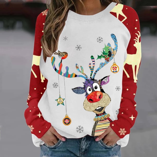 Puntoco Camisas para mujer Blusa regular estampada con cuello redondo y manga larga con estampado navideño Puntoco Puntoco-1064