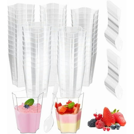 50 Pack Mini Dessert Cups with Spoons 2oz, Clear Dessert Cups Shooter Star Shaped for Jello Pudding Yogurt Parfait, Tiramisu Container Cup for Party Wedding Christmas Baby Shower