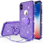 For Samsung Galaxy A10e Case,Ring Kickstand Glitter Cute Bling Cover for Girls Women Diamond Sparkly Compatible Case For Galaxy A10e Phone Cases - Purple